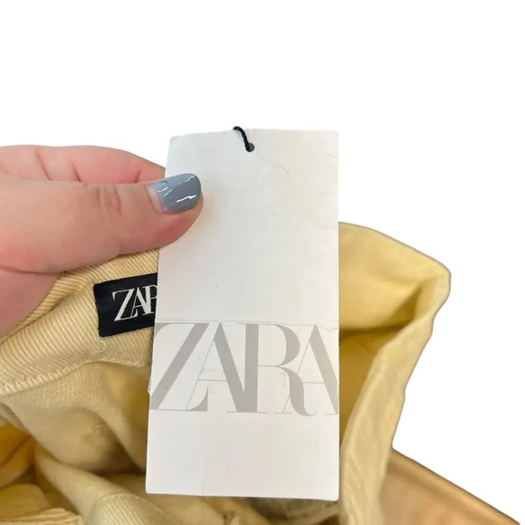 Zara Pants Full Length Turn‎ Up Baggy Wide Leg Butter Yellow Trouser Size Large - Picture 8 of 13